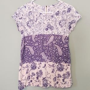 LUCKY BRAND Blue Cream Paisley Tee Size Small